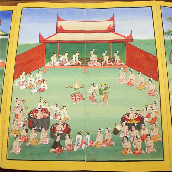 A Burmese parabaik (folding book), painting on card, late 19th century, 41 x 18cm when closed